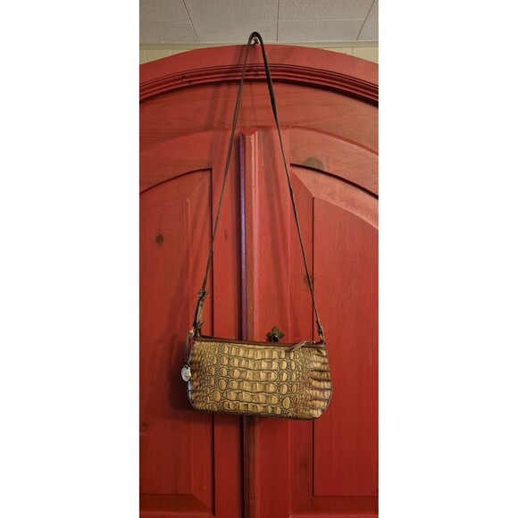 Brahmin Anytime Mini Melbourne Pecan Handbag Purse Crossbody Croc Style Leather - Picture 1 of 9